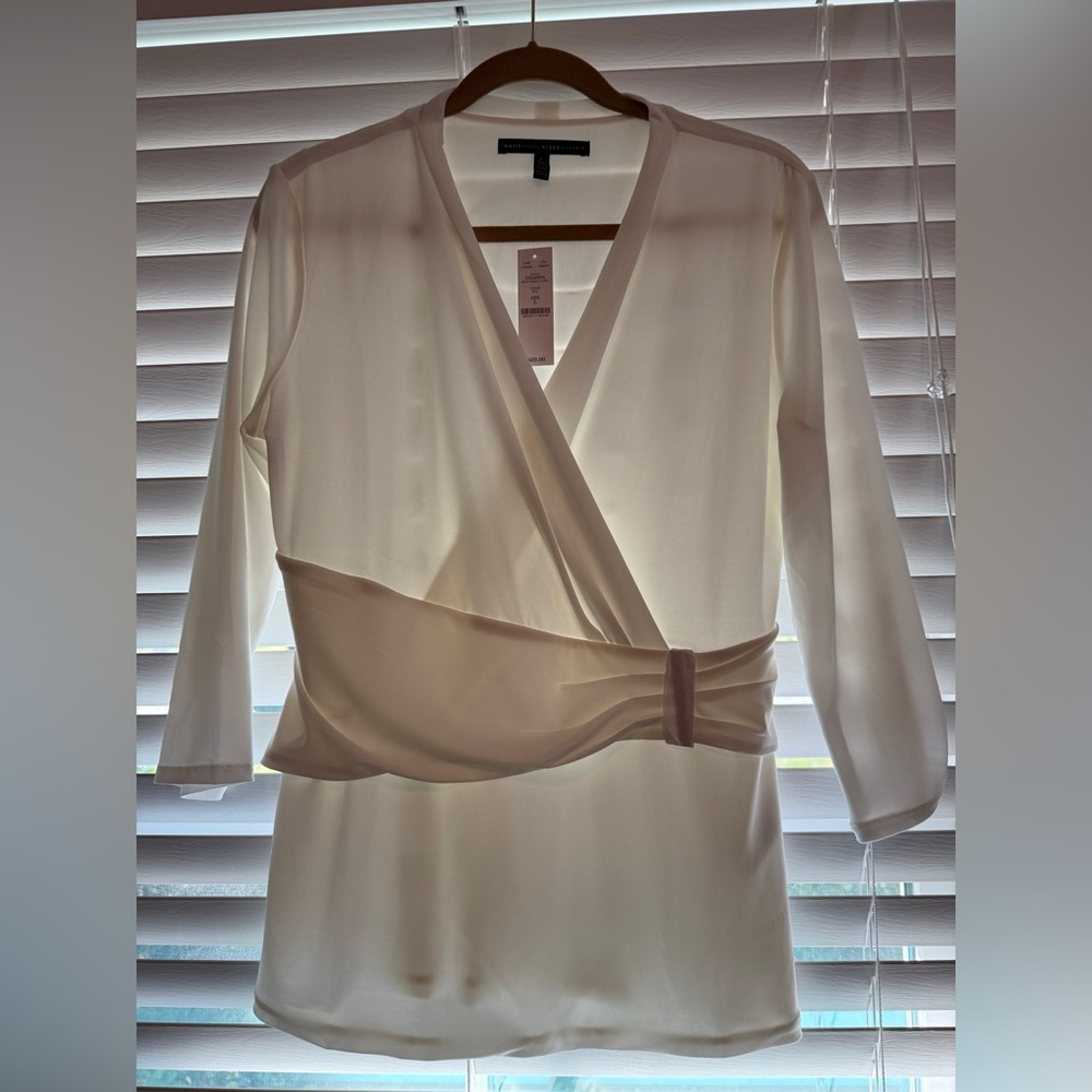 White House Black Market Ivory Wrap Blouse NWT Size L